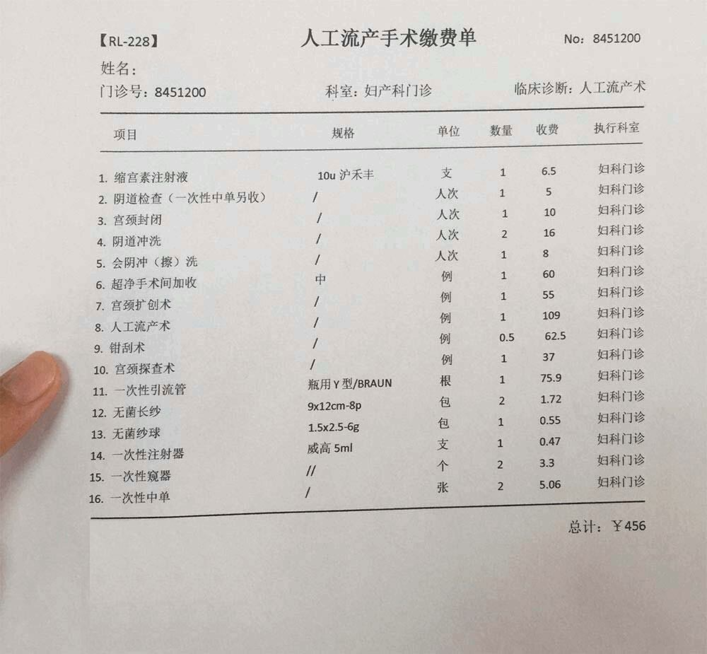 （恶搞）人工流产手术缴费单